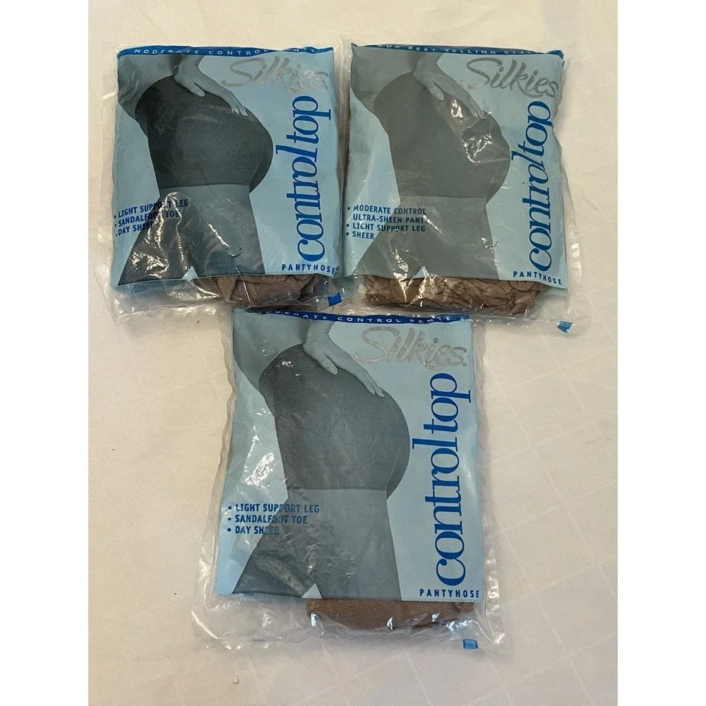 PANTYHOSE Queen Lot Of 3 Silkies NEW NOS VTG‎ Control Top Nude 070501 USA 2003